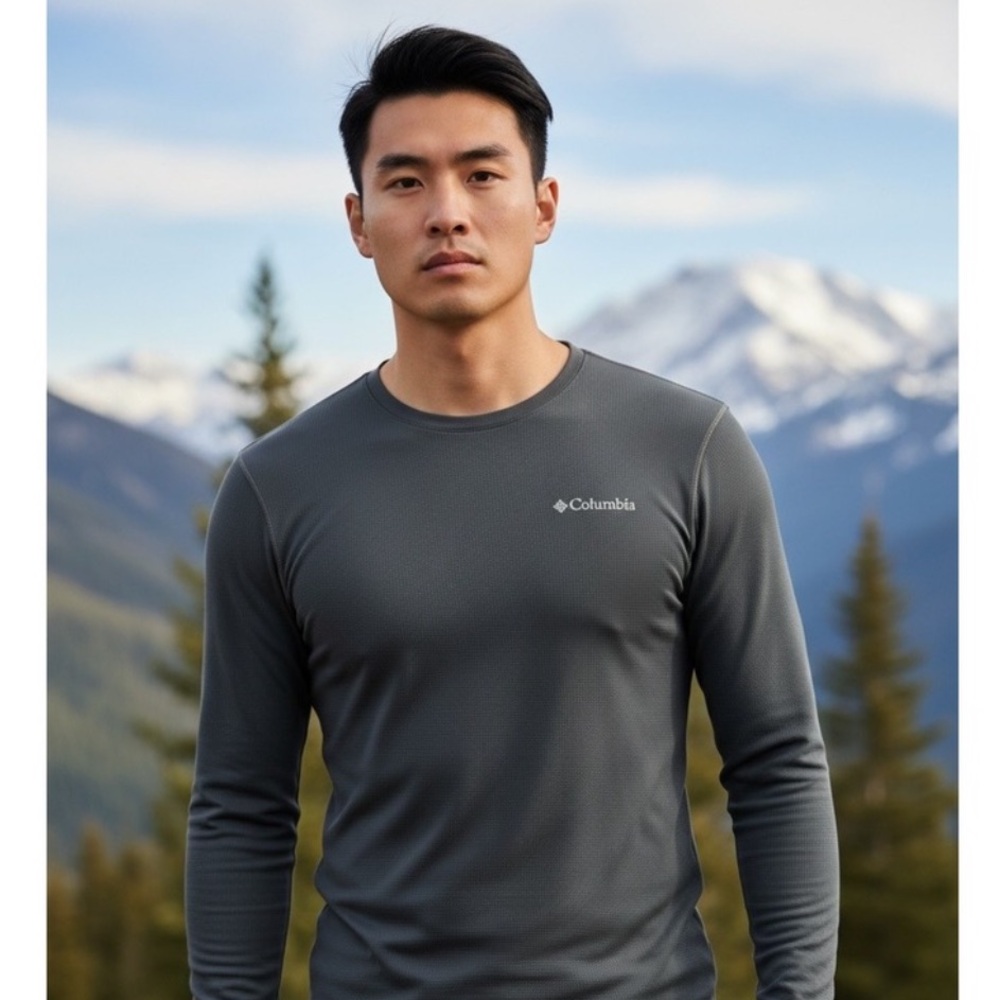 Columbia Men's Long Sleeve Dark Charcoal Performance Tee Cotton Blend Size L